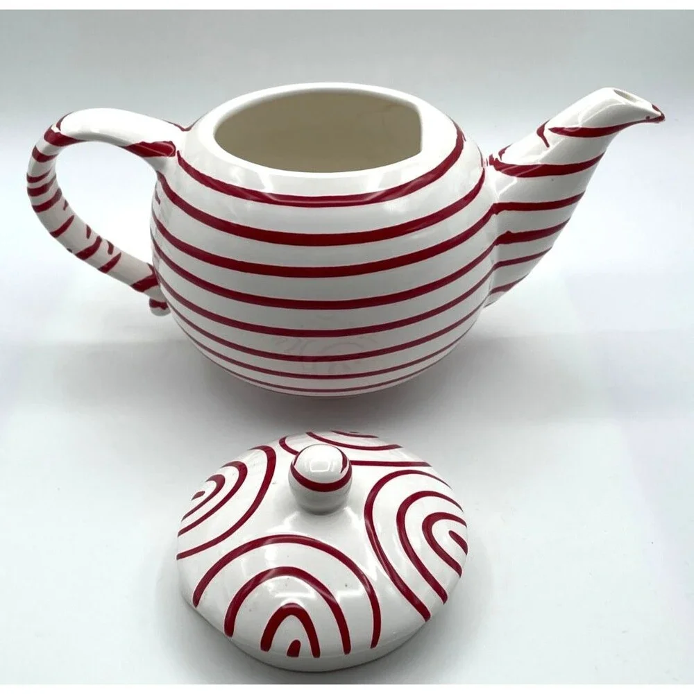 Gmunder Keramik Austria Red Flamed Teapot with Lid Dizzy Red Stripe VERY RARE